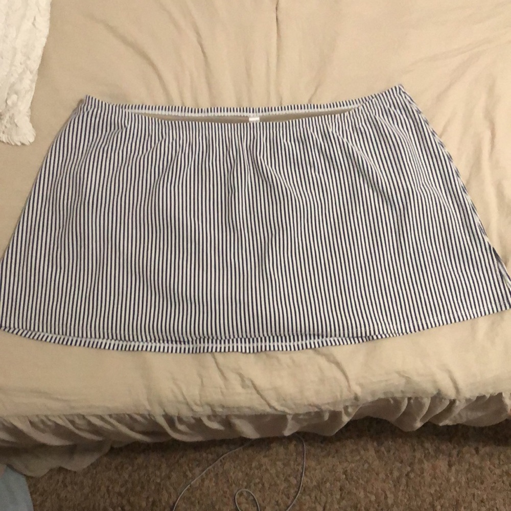 Navy and White Striped Swim Skirt